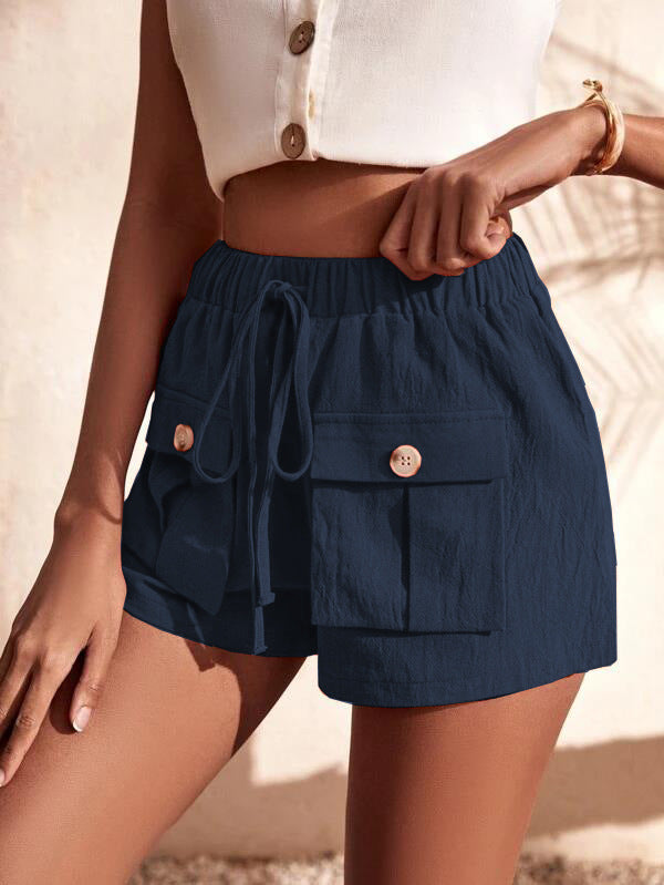 Shorts- Women's Casual Cargo Shorts: Adjustable Waist, Convenient Pockets- - Pekosa Women Clothing