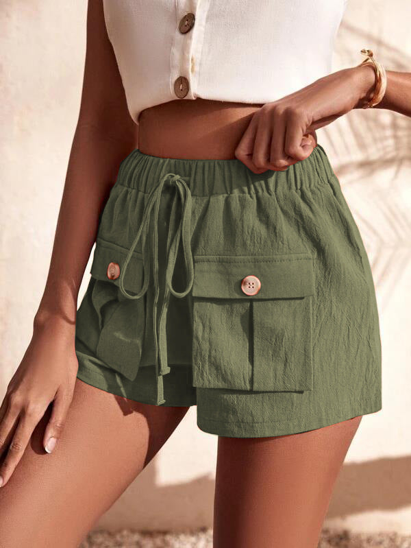 Shorts- Women's Casual Cargo Shorts: Adjustable Waist, Convenient Pockets- - Pekosa Women Clothing