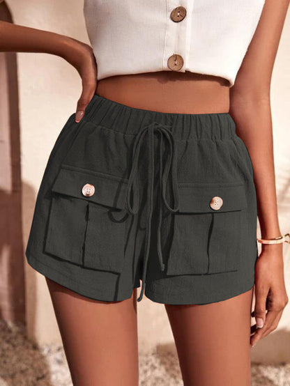 Shorts- Women's Casual Cargo Shorts: Adjustable Waist, Convenient Pockets- Charcoal grey- Pekosa Women Clothing