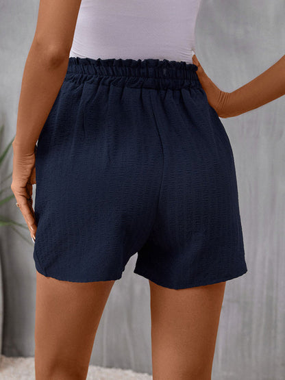 Shorts- Women's Solid Paperbag Shorts with Handy Pockets- - Pekosa Women Fashion