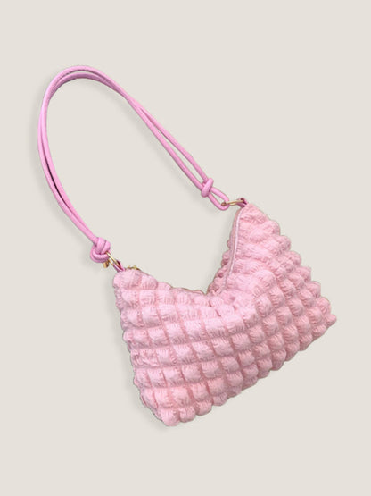 Shoulder Bags- Textured Cotton Shoulder Hobo Bag- Pink- Pekosa Women Clothing