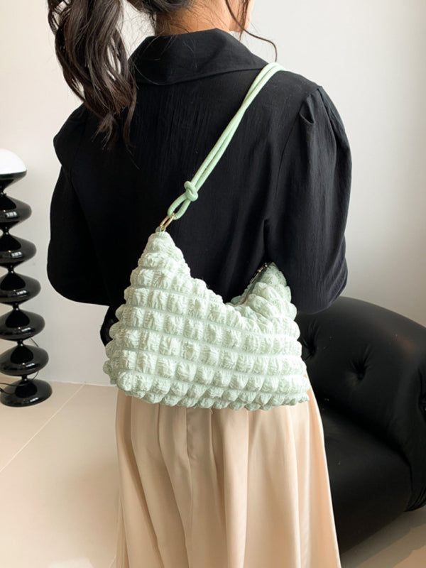 Shoulder Bags- Textured Cotton Shoulder Hobo Bag- - Pekosa Women Clothing