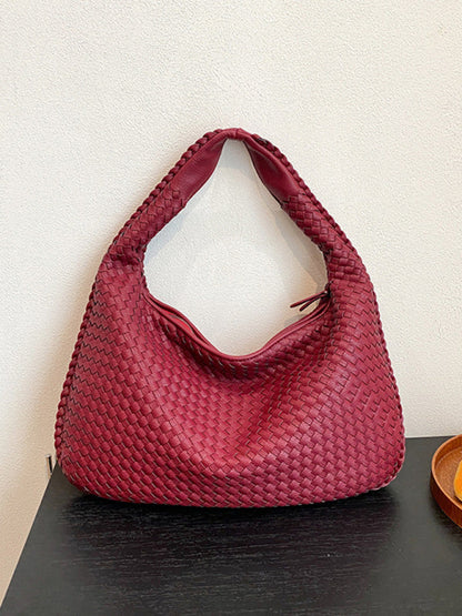 Shoulder Bags- Textured Faux Leather Hobo Shoulder Bag- - Pekosa Women Clothing