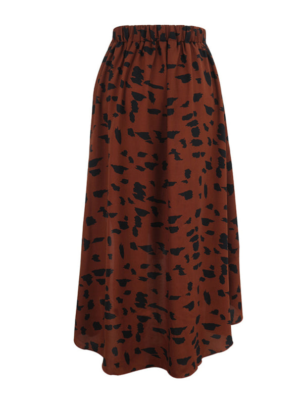 Skirt- Animal Print High-Low Midi Skirt with Asymmetrical Ruffle Hem- - Pekosa Women Clothing