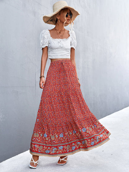 Skirt- Boho Chic Casual Floral Maxi Skirt for Women- - Pekosa Women Clothing