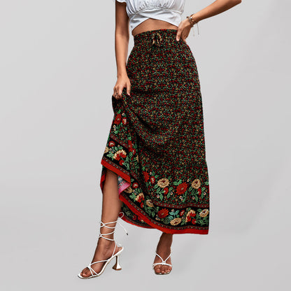 Skirt- Boho Chic Casual Floral Maxi Skirt for Women- Black- Pekosa Women Clothing