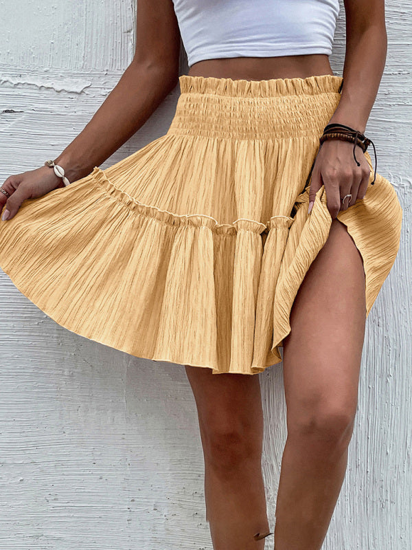 Skirt- Express Your Style: A-line Mini Skirt - Ruffle Trim & Easy Pairings- - Pekosa Women Clothing