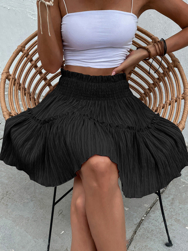 Skirt- Express Your Style: A-line Mini Skirt - Ruffle Trim & Easy Pairings- - Pekosa Women Clothing