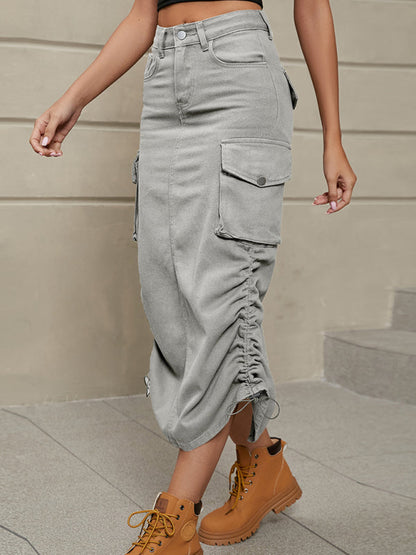 Skirt- Get Ready for Adventure with the Retro Parachute Cargo Skirt- Grey- Pekosa Women Clothing