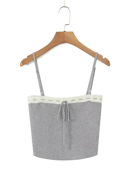 Skirt Set- Rib-Knit Outfit Crop Cardigan + Cami Top + Pleated Mini Skirt- - Pekosa Women Clothing