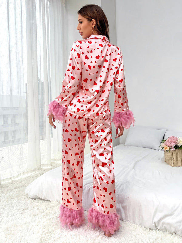 Sleepwear- Feather-Embellished 2-Piece PJs for Her - Pajamas in Love- - Pekosa Women Clothing