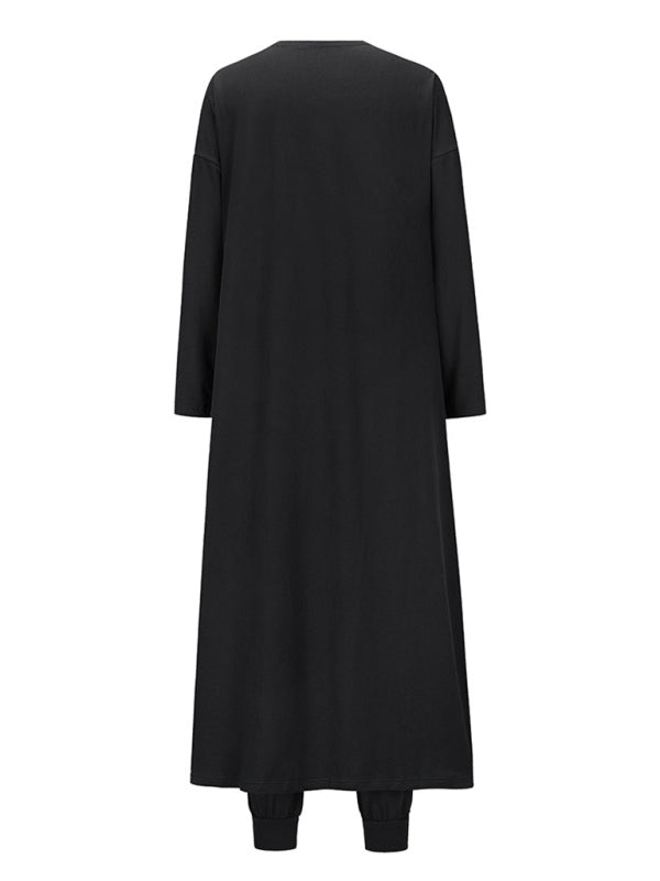 Sleepwear & Loungewear- Loungewear Set: Round Neck Tank Top + Tapered Trousers + Long Robe- - Pekosa Women Clothing