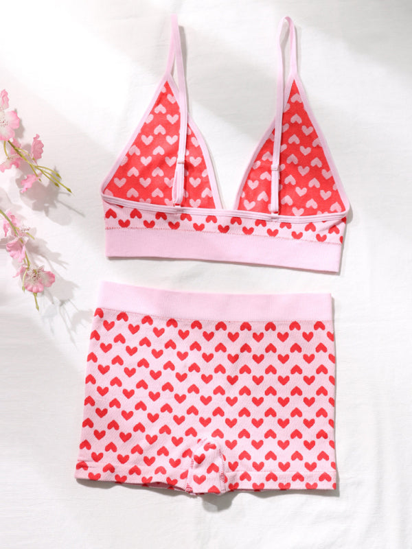 Sleepwear- Love Print 2-Piece Loungewear Set - Sporty Bra and Boyshorts- - Pekosa Women Clothing