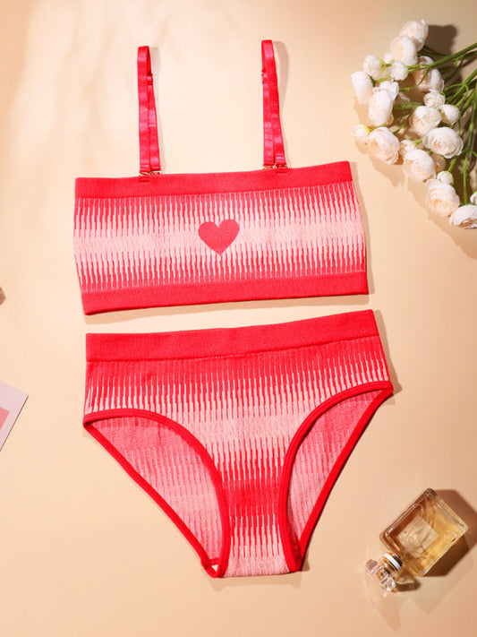 Sleepwear- Love Print Lingerie Sporty Bra and Panty Loungewear Duo- Red- Pekosa Women Clothing