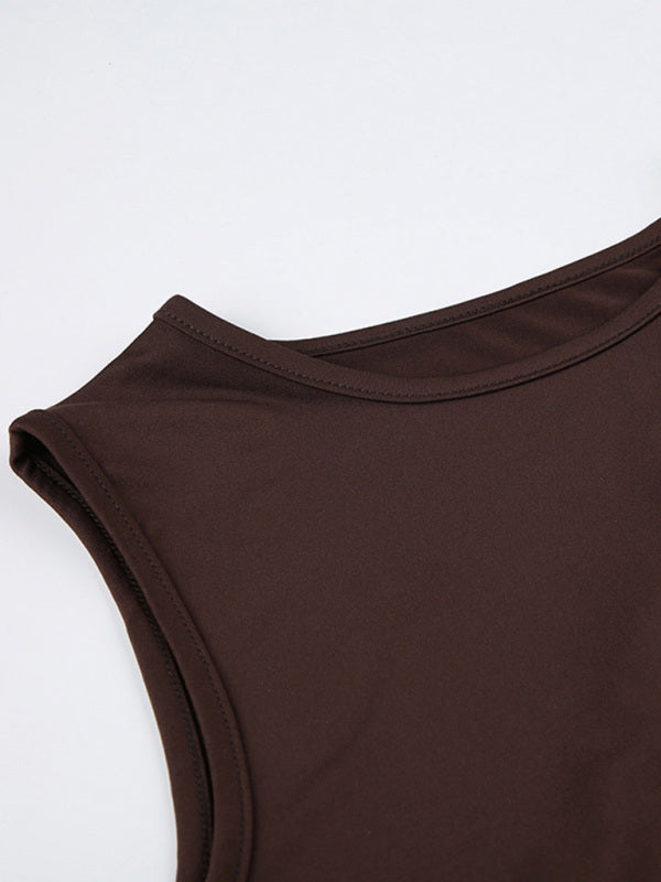 Sleeveless Top- Trendy Solid Cutout Tank Top for Women- - Pekosa Women Fashion