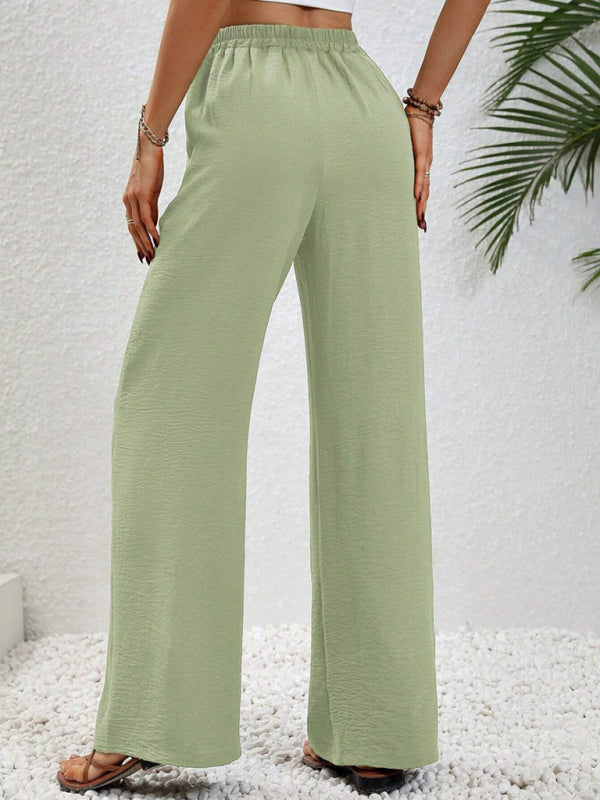 Solid Pants- Solid Elastic Waist Palazzo Pants for Everyday- - Pekosa Women Clothing