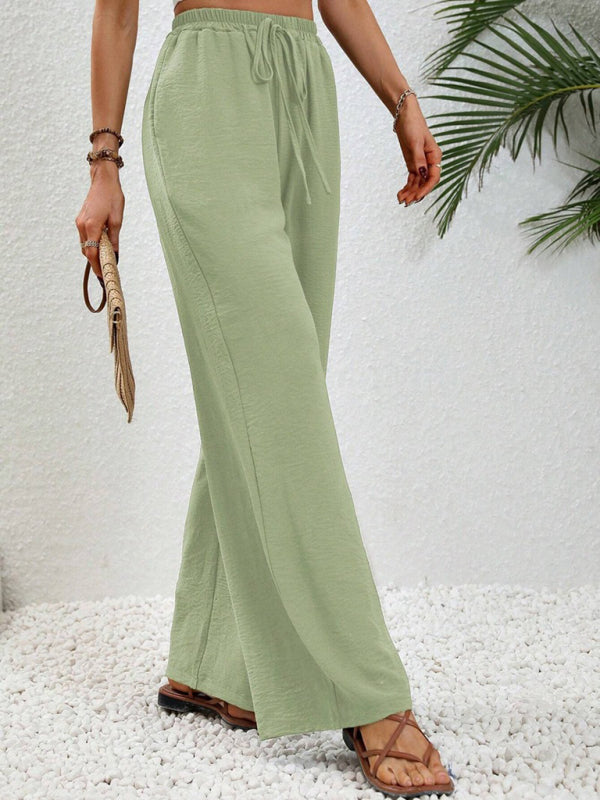 Solid Pants- Solid Elastic Waist Palazzo Pants for Everyday- - Pekosa Women Clothing