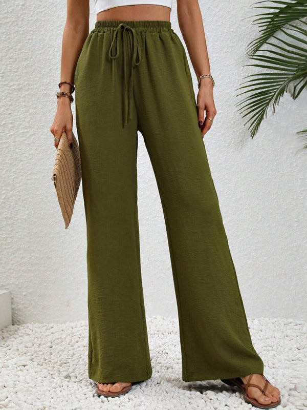 Solid Pants- Solid Elastic Waist Palazzo Pants for Everyday- - Pekosa Women Clothing