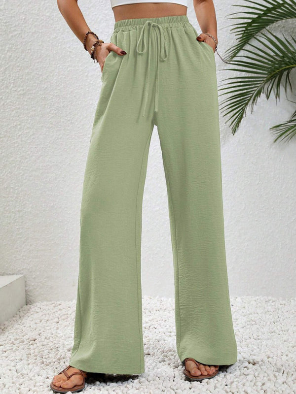 Solid Pants- Solid Elastic Waist Palazzo Pants for Everyday- - Pekosa Women Clothing