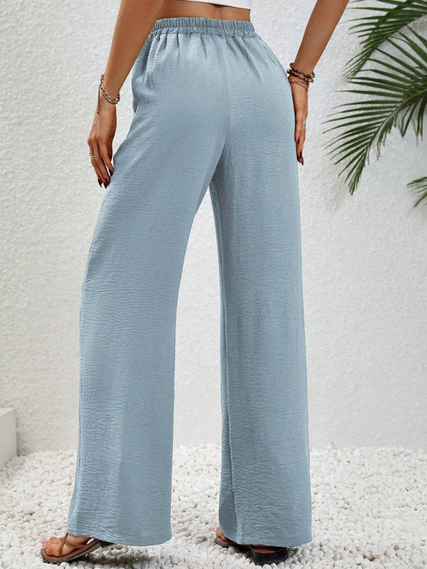 Solid Pants- Solid Elastic Waist Palazzo Pants for Everyday- - Pekosa Women Clothing