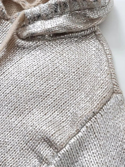 Sparkle Sweatshirts- Casual Glamour Sparkling Metallic Hooded Sweatshirt- - Pekosa Women Clothing