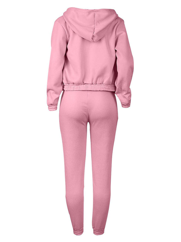 Sport Outfit- 3-Pcs Sport Outfit Sweatpants & Cozy Sweatshirt & Crop Tank Top- - Pekosa Women Clothing