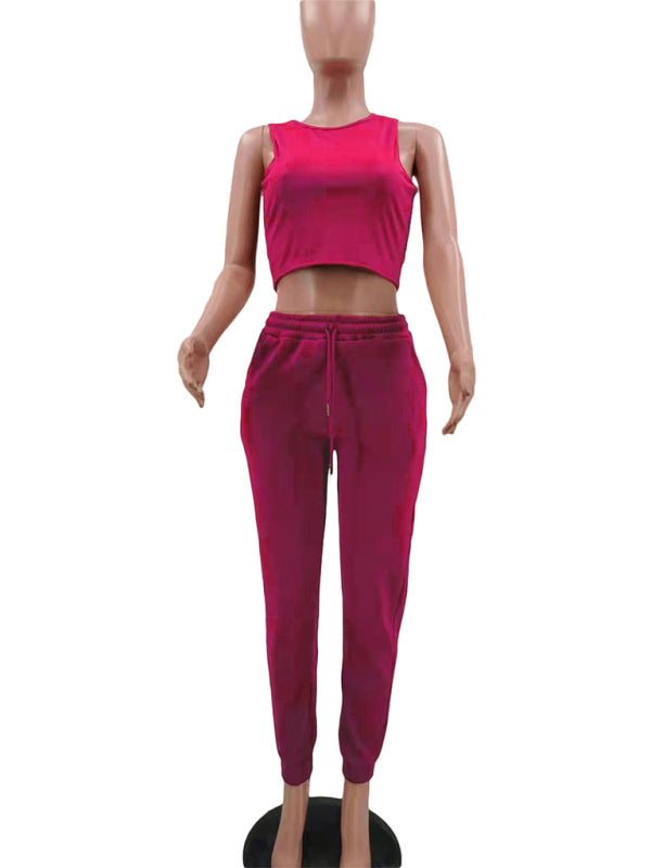 Sport Outfit- On-the-Go Casual 3-Piece Sweatpants, Hoodie, and Tank Top- - Pekosa Women Clothing