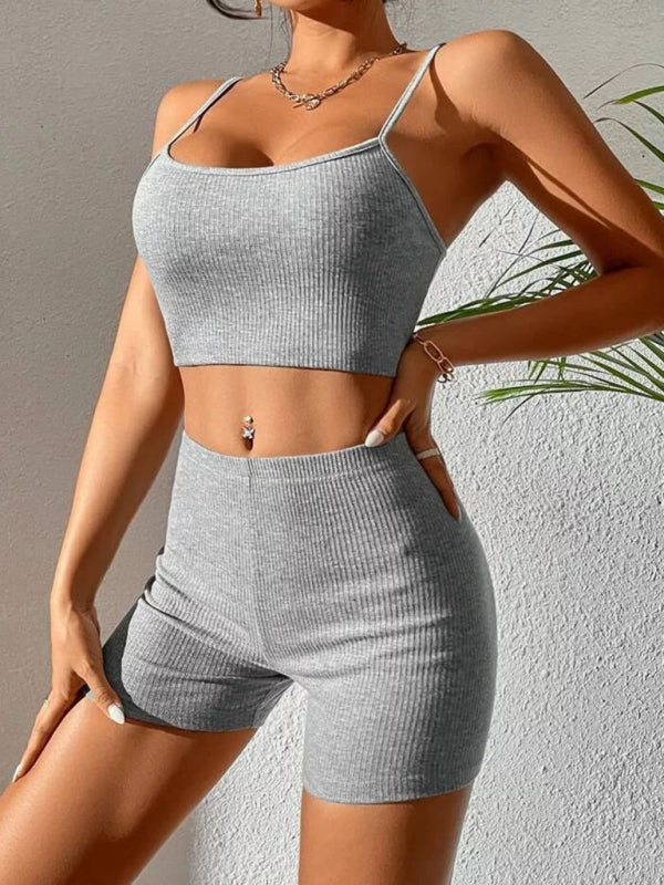 Sport Outfit- Ribbed Sport Outfit - 2 Piece Cami and Shorts- - Pekosa Women Clothing