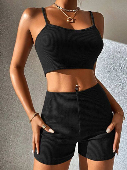 Sport Outfit- Ribbed Sport Outfit - 2 Piece Cami and Shorts- - Pekosa Women Clothing