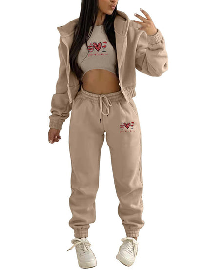 Sport Outfit- Sweatpants, Hooded Sweatshirt, and Crop Tank 3-Piece Sport Ensemble- - Pekosa Women Clothing