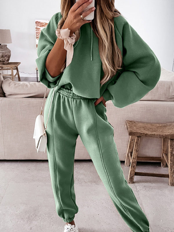 Sport Outfits- Lounge Sport Sweatpants and Hoodie in a Perfect 2-Piece Set- Green- Pekosa Women Clothing