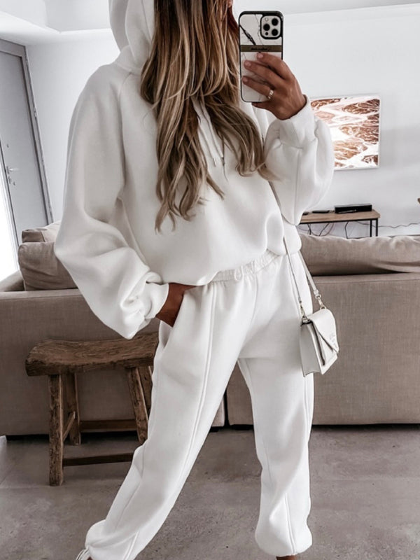 Sport Outfits- Lounge Sport Sweatpants and Hoodie in a Perfect 2-Piece Set- White- Pekosa Women Clothing