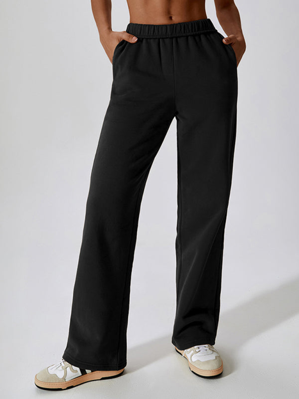 Sport Outfits- Solid Cotton Sporty Tracksuit Sweatpants- Black- Pekosa Women Clothing