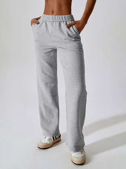 Sport Outfits- Solid Cotton Sporty Tracksuit Sweatpants- Misty grey- Pekosa Women Clothing