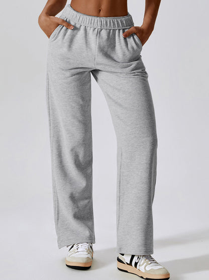 Sport Outfits- Solid Cotton Sporty Tracksuit Sweatpants- - Pekosa Women Clothing