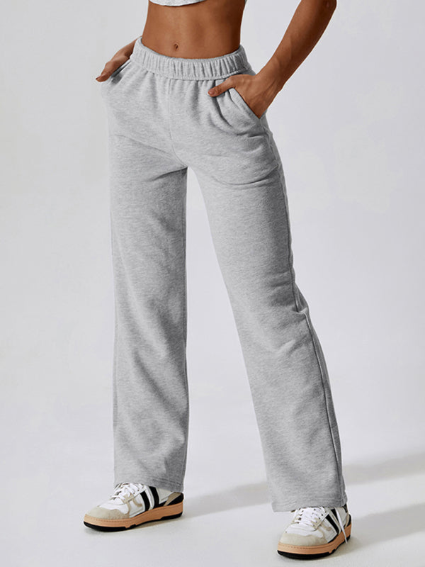 Sport Outfits- Solid Cotton Sporty Tracksuit Sweatpants- - Pekosa Women Clothing