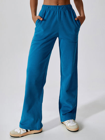 Sport Outfits- Solid Cotton Sporty Tracksuit Sweatpants- Peacock blue- Pekosa Women Clothing