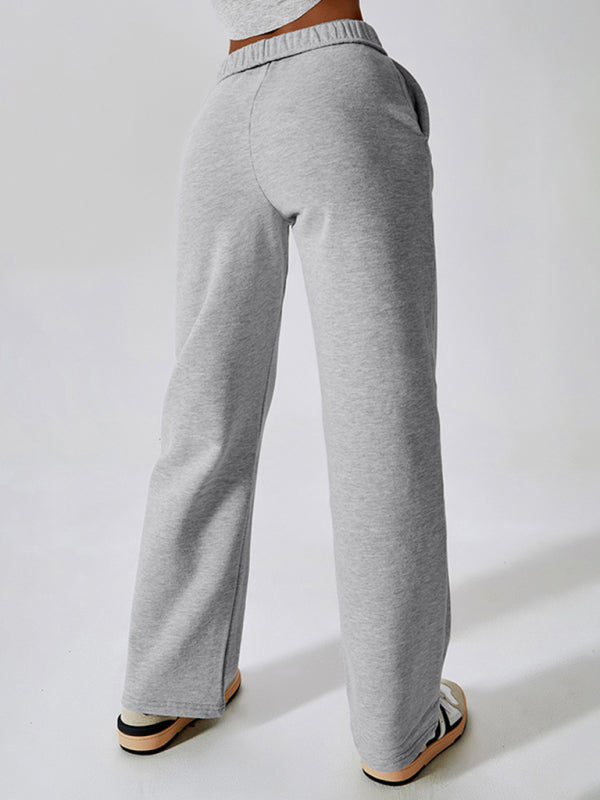 Sport Outfits- Solid Cotton Sporty Tracksuit Sweatpants- - Pekosa Women Clothing