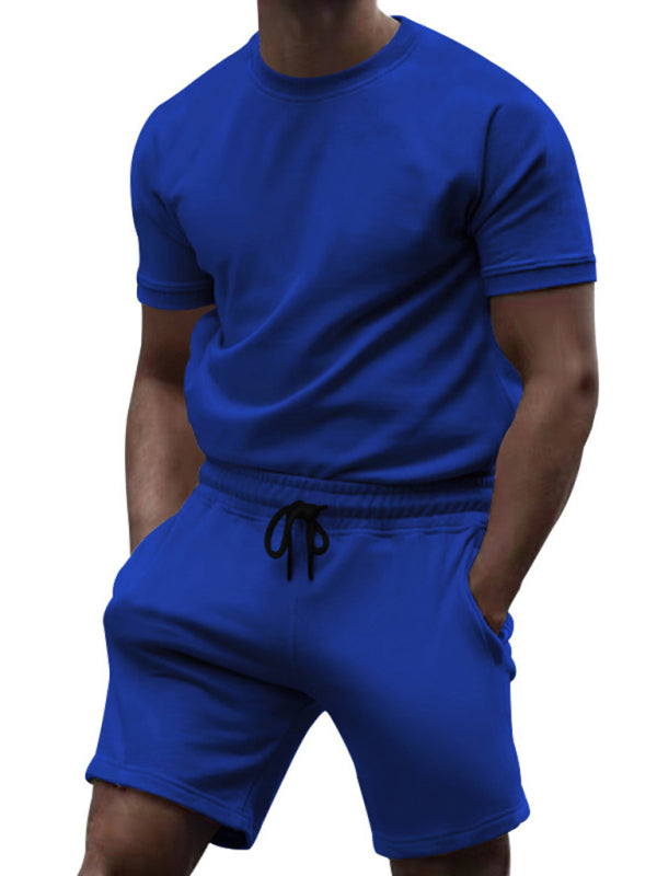 Sport Outfits- Summer Men’s 2-Piece Sport Set - Solid Tee & Shorts- Royal blue- Pekosa Women Fashion