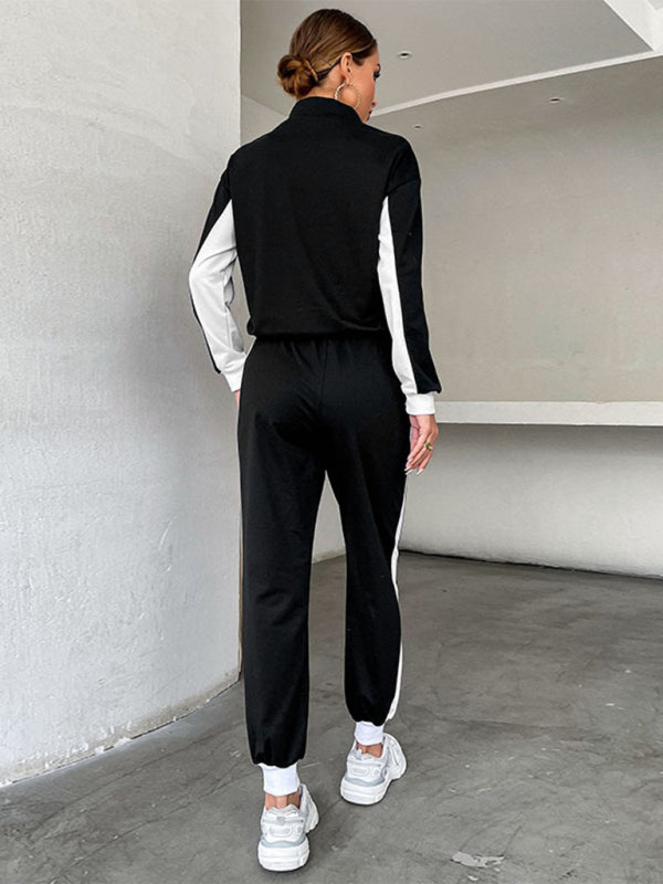 Sport Outfits- Sweatpants and Half Zip-Up Crop Sweatshirt 2-Piece Street Tracksuit- - Pekosa Women Clothing