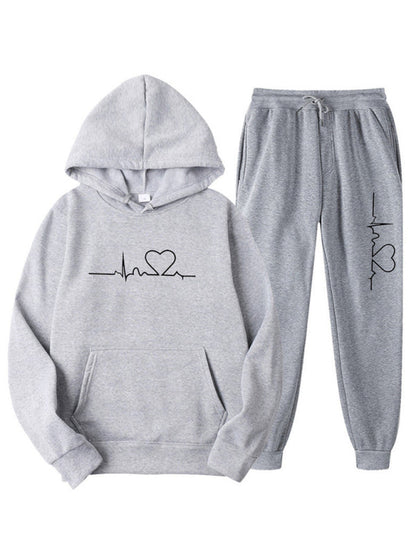 Sporty Outfit- Comfy Lounge Women Set: Sweatshirt + Adjustable Sweatpants- Grey- Pekosa Women Clothing