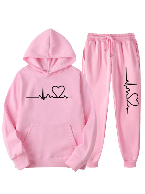 Sporty Outfit- Comfy Lounge Women Set: Sweatshirt + Adjustable Sweatpants- Pink- Pekosa Women Clothing