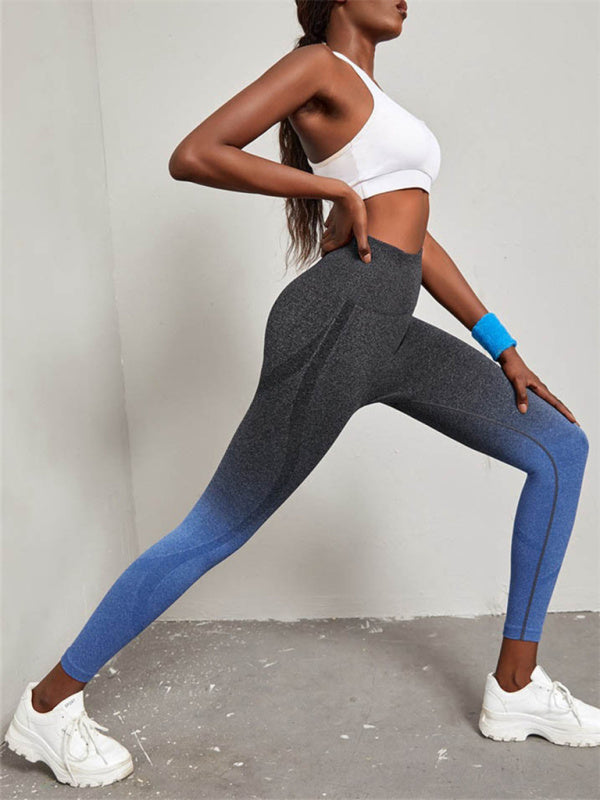 Sporty Pants- Gradient Seamless High Waist Butt Lifting Yoga Pants- Dark Blue- Pekosa Women Clothing