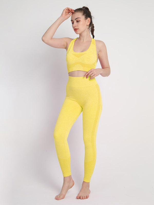 Sporty Set- Gradient Butt Lifting Leggings + Racerback Tank Top- Yellow- Pekosa Women Clothing