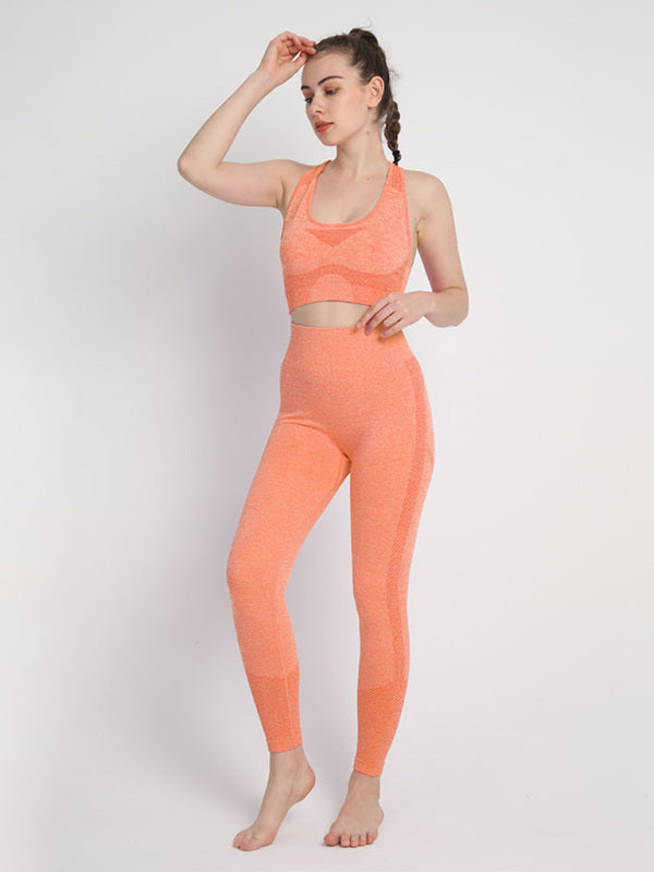 Sporty Set- Gradient Butt Lifting Leggings + Racerback Tank Top- Orange- Pekosa Women Clothing