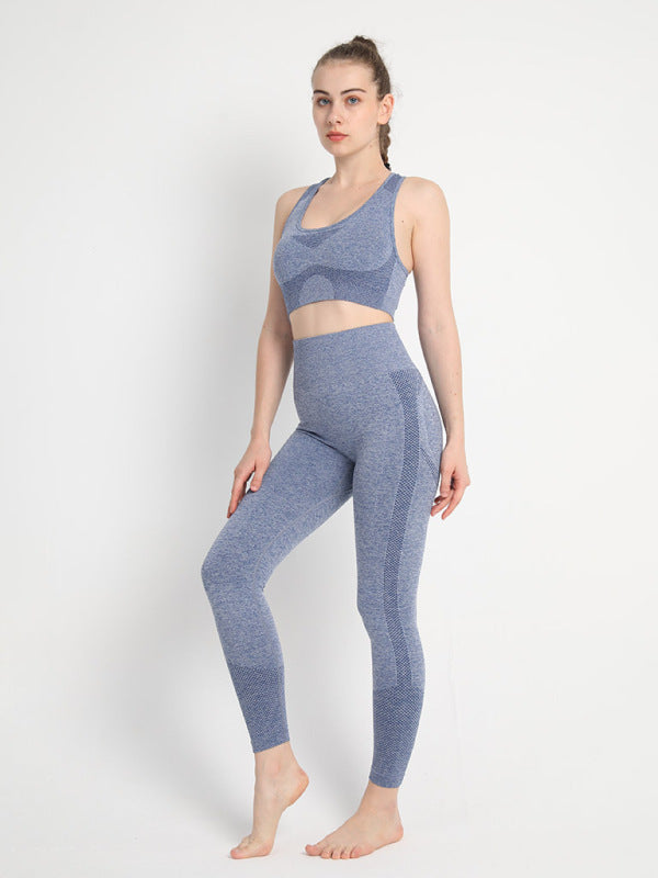 Sporty Set- Gradient Butt Lifting Leggings + Racerback Tank Top- Light blue grey- Pekosa Women Clothing