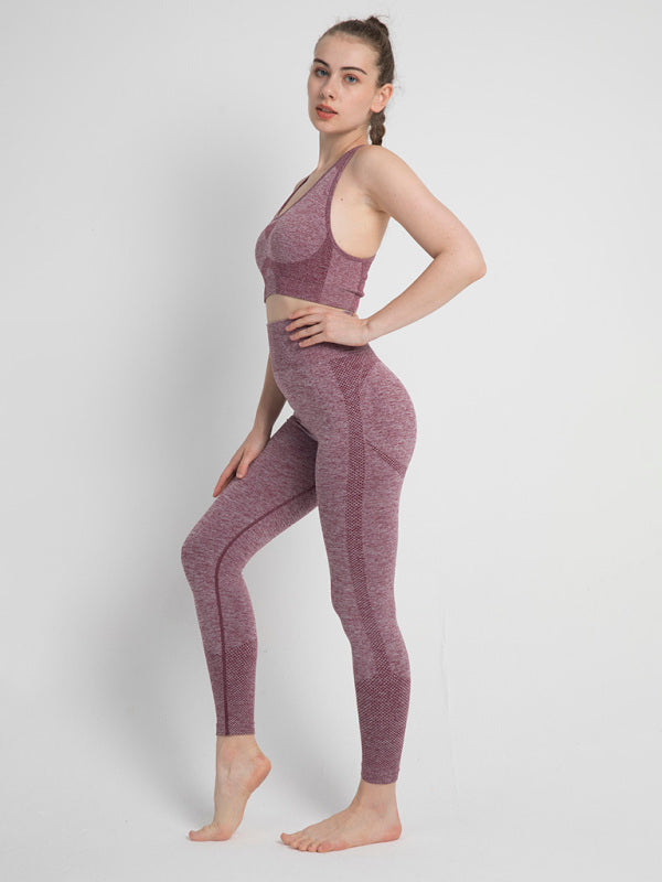 Sporty Set- Gradient Butt Lifting Leggings + Racerback Tank Top- Wine Red- Pekosa Women Clothing