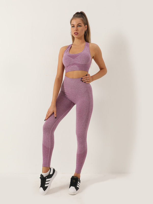 Sporty Set- Gradient Butt Lifting Leggings + Racerback Tank Top- dark purple- Pekosa Women Clothing