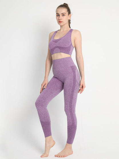 Sporty Set- Gradient Butt Lifting Leggings + Racerback Tank Top- Purple- Pekosa Women Clothing