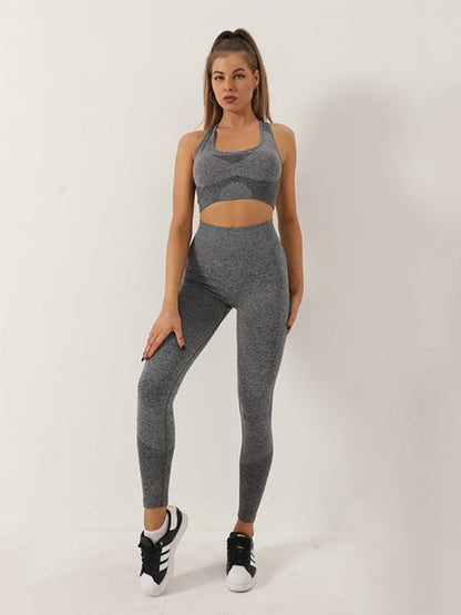 Sporty Set- Gradient Butt Lifting Leggings + Racerback Tank Top- Deep hemp gray- Pekosa Women Clothing